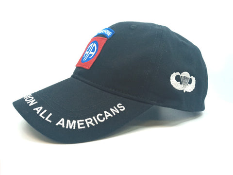 82 Airborne Division All Americans Baseball Cap in Black with US Flag
