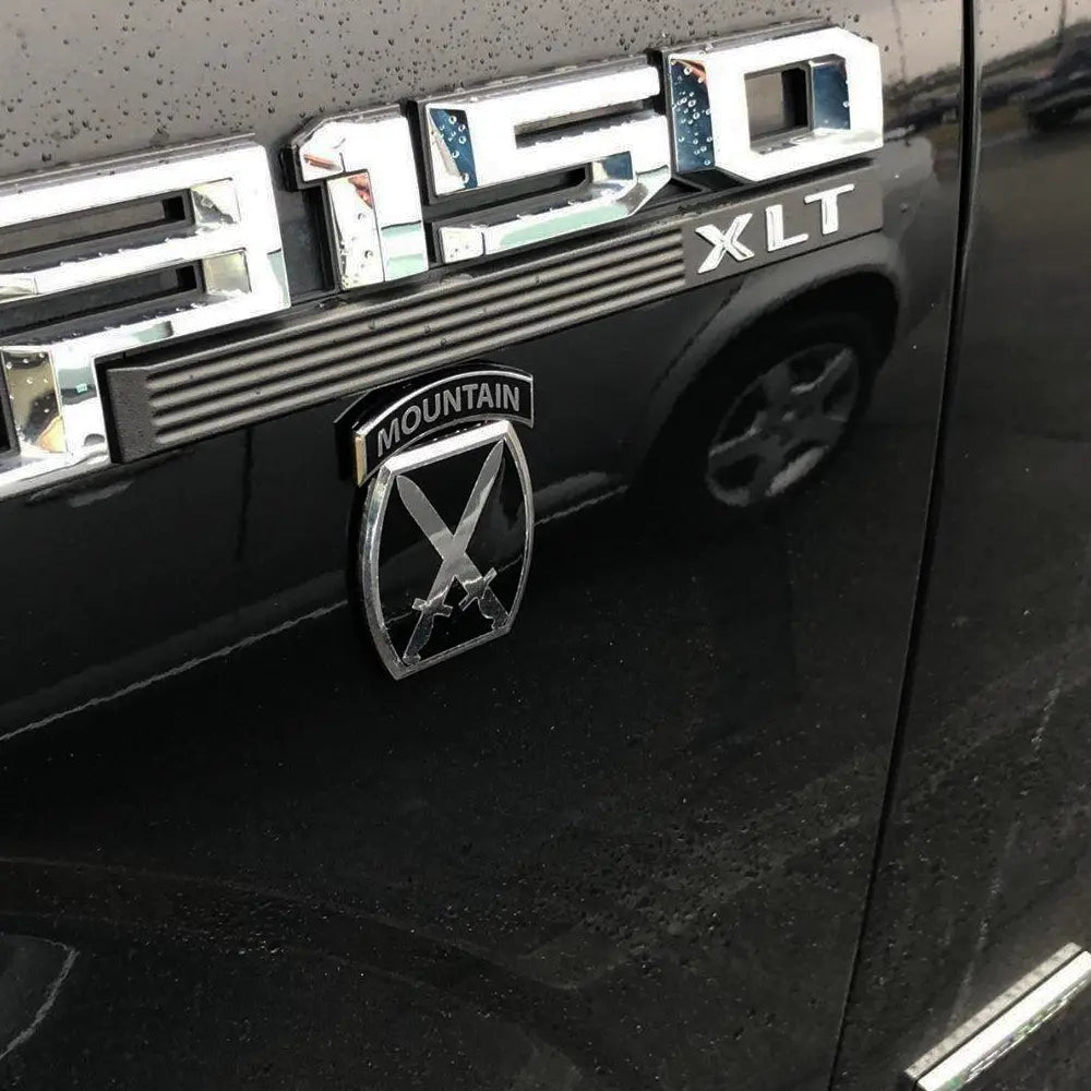 10th Mountain Division Metal Decal on Black Truck