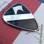 1st Cavalry Division Metal Auto Emblem in Black and Chrome on a Red, White and Blue background