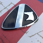 Black 1st Cavalry Division Metal Auto Decal on a red, white and blue background