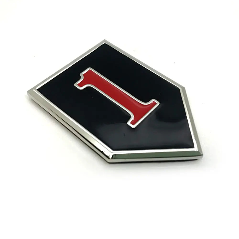 1st Infantry Division Metal Decal in Red and Black pointing to the right on. white background