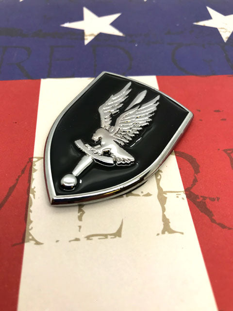 1st Aviation Brigade Metal Truck Decal pointing left on a american flag