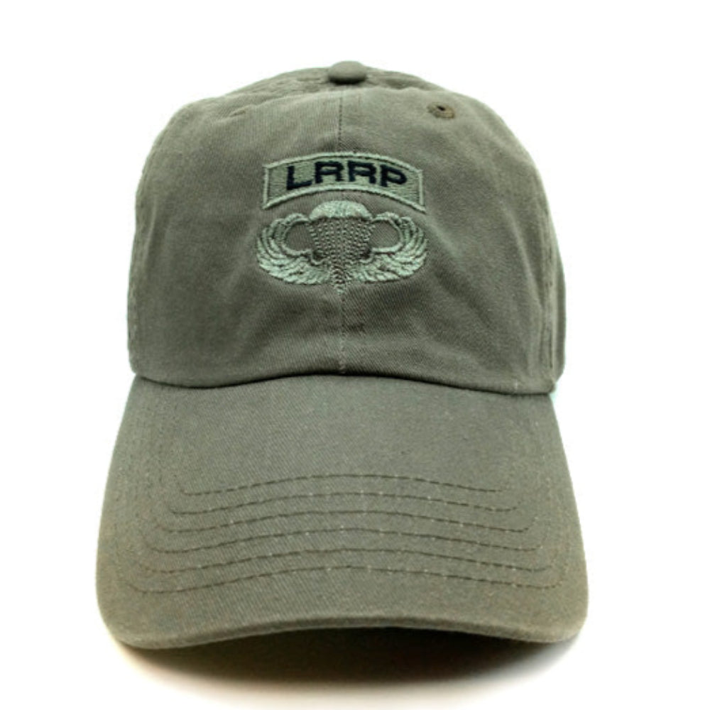 LRRP Airborne Cap in OD Front View on Badge