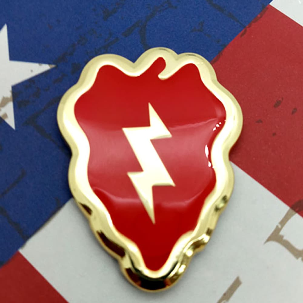 Full Color 25th Infantry Division Metal Decal on a red, white and blue background