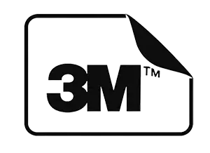 A black and white 3M brand icon with a peeled-back top-right corner, representing a product or material sample.