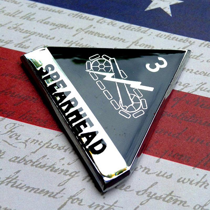 Black Chrome 3rd Armored Division Spearhead Metal Decal Angled to The Right