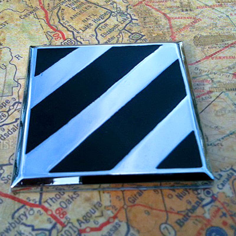 Black and Chrome 3rd Infantry Division Metal Auto Decal on a map background
