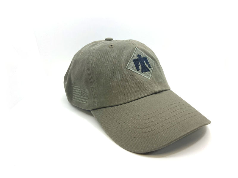 Green baseball cap with a logo on a white background