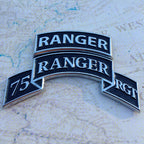 75th Ranger Regiment Emblem Metal Decal with Ranger Tab on a Map Background