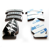 Set of Army Special Forces Metal Decal with 'Special Forces', 'Ranger', 'Airborne' text and 3M tape on a white background.