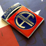 Full Color 82nd Airborne Division Metal Decal insignia badge on a flag background