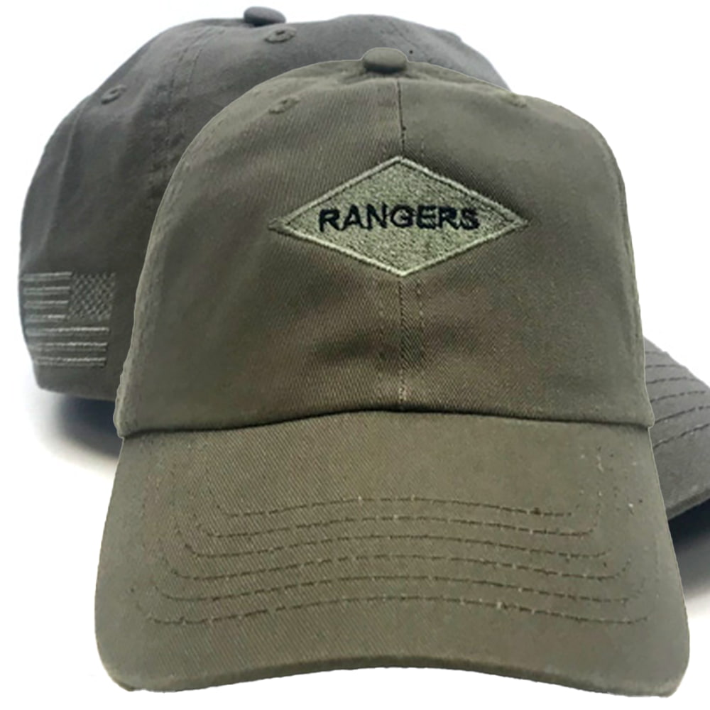 Ranger Diamond OD Baseball Cap with US Flag, Add Skill Badges