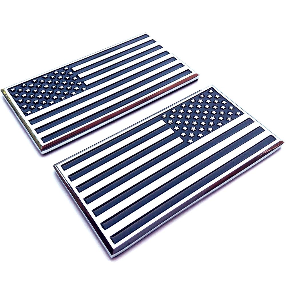 Black Chrome US Flags Metal Car Decals