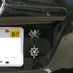 Signal Corps Insignia Metal Auto Emblem on the fender of a black car