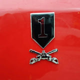 Armor Branch Insignia Metal Decal on Red Truck