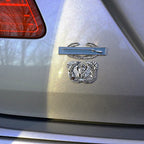 Warrant Officer Eagle Rising Metal Car Emblem with Full Color CIB Badge Decal on a silver car