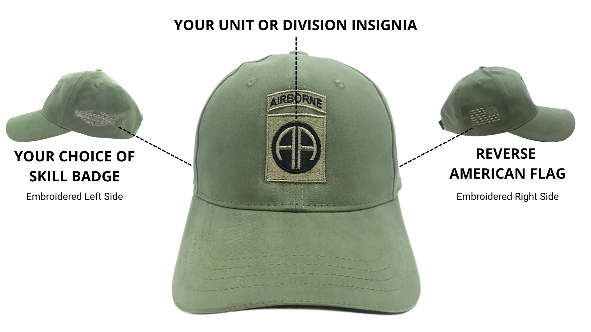 Green cap with customizable elements on a white background