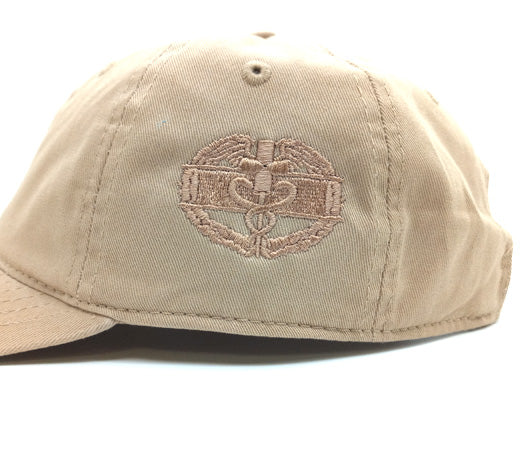 Tan Cap With Embroidered Combat Medic Badge