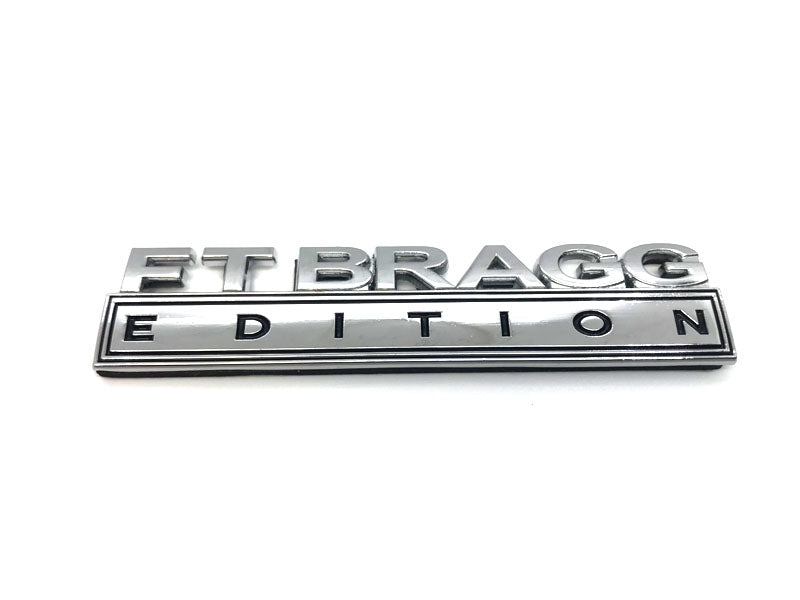 Ft Bragg Edition Metal Auto Decal on a whiet background