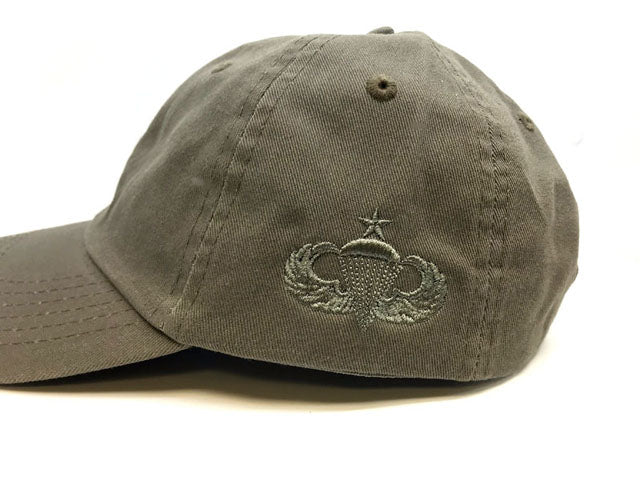 Olive Drab Hat with Embroidered  Senior Jump Wings Badge