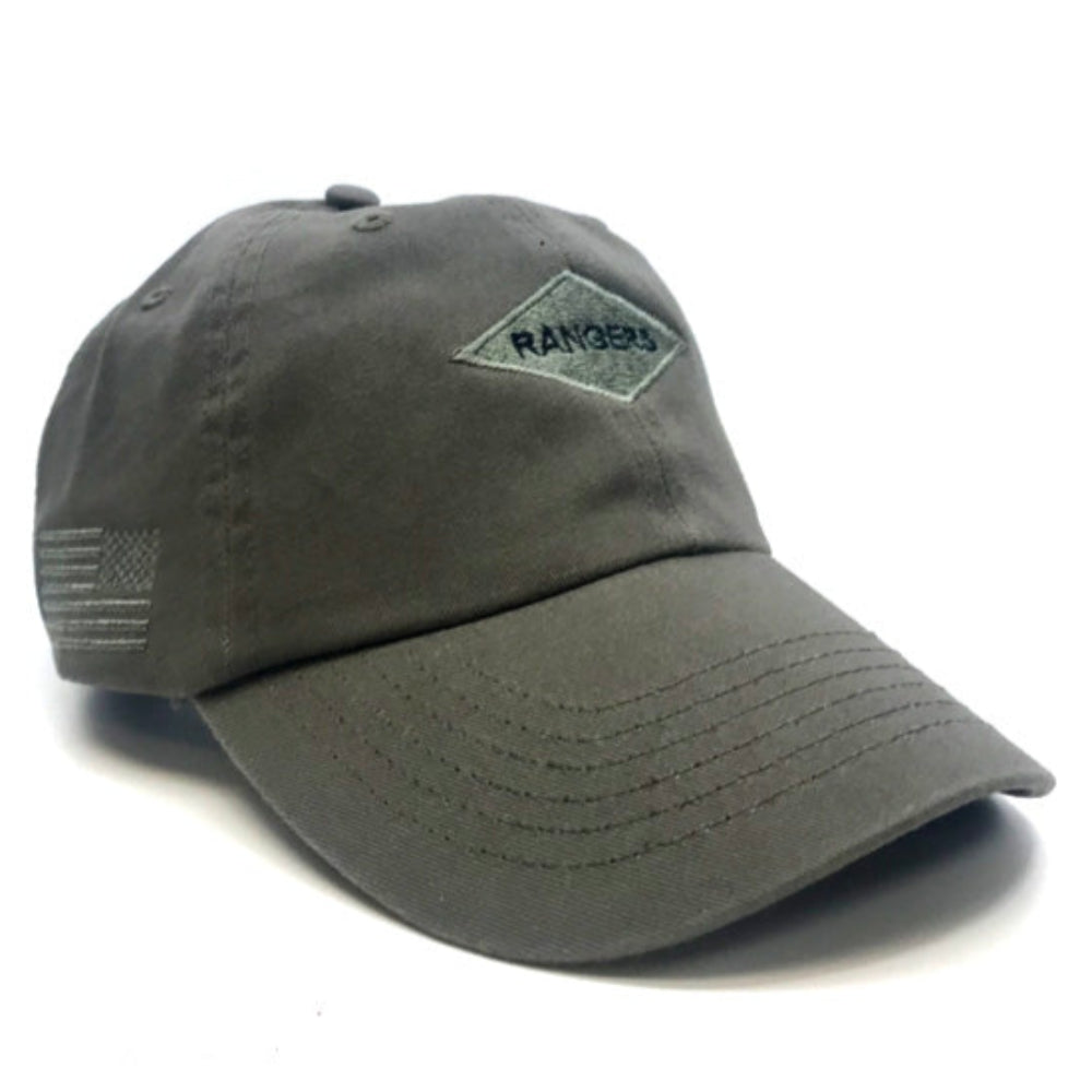 Ranger Diamond OD Cap with Embroidered Reverse US Flag Facing Right