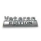 Veteran Edition Metal Decal on a White Background Sliver with Black Lettering
