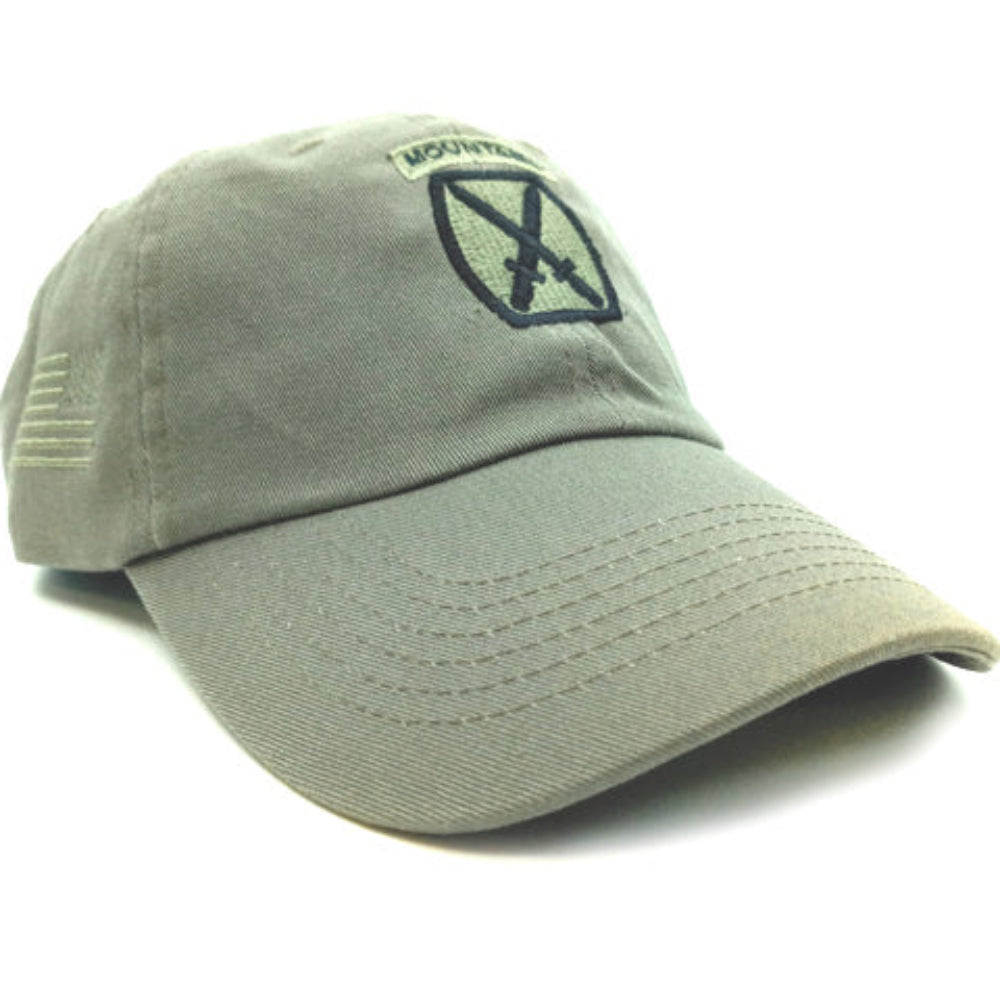 10TH Mountain Division OD Baseball Cap with Embroidered Reverse American Flag