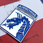 XVIII Airborne Corps Metal Decal on a red, white and blue background