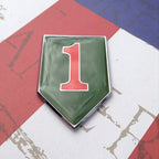 Full Color 1st Infantry Division Metal Car Emblem on a red, white and blue background