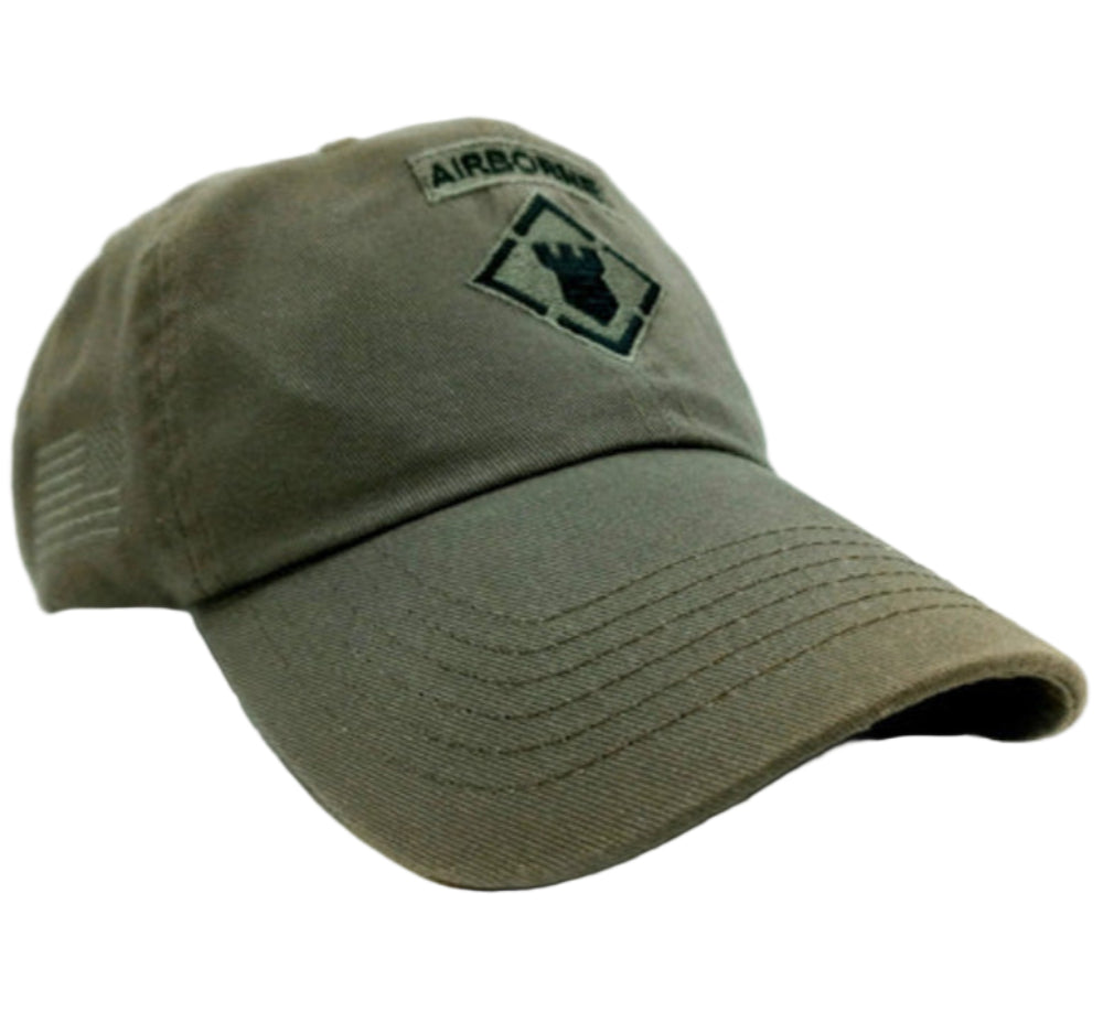 20th Engineer Brigade Airborne Green cap with 'Airborne' logo on a white background