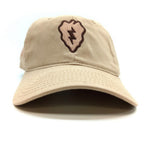 Beige cap with a logo on a white background