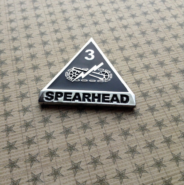 Black and Chrome 3rd Armored Division Spearhead Metal Car Emblem on a black star background
