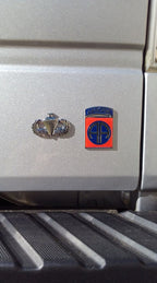 Senior Parachutist Badge Metal Decal on a hatch of a white SUV