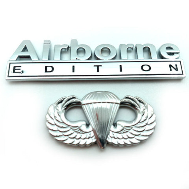 Airborne Edition Emblem Metal Truck Decal with Jump Wings