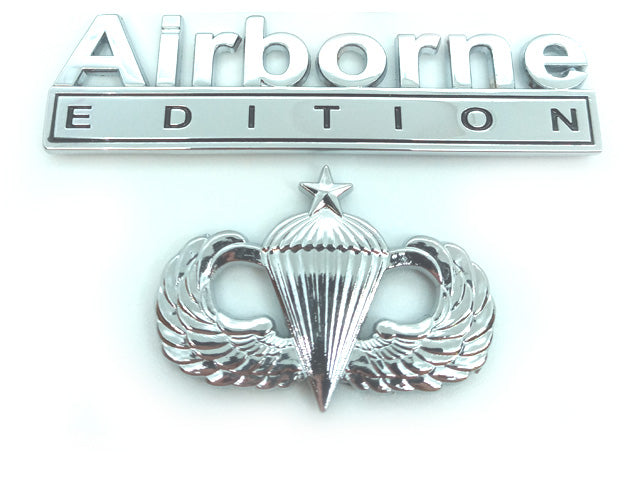 Airborne Edition Emblem Metal Truck Decal with Senior Jump Wings