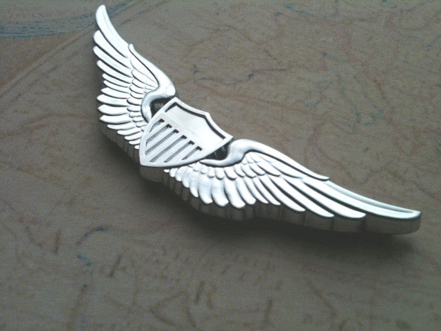 Chrome US Army Aviator Badge Emblem Angled to the left
