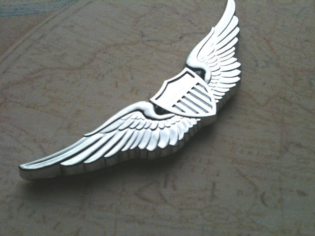Chrome US Army Aviator Badge Emblem Angled to the Right