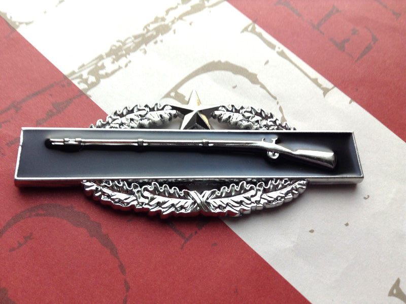 Black and Chrome Combat Infantryman Badge 2nd Award CAB Metal Decal