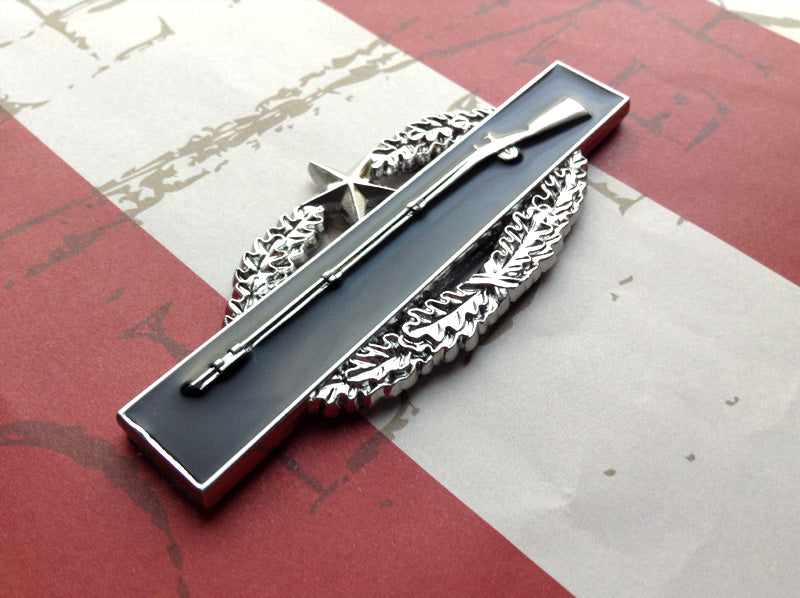 Black and Chrome Combat Infantryman Badge 2nd Award CAB Metal Decal Slanted To The Left