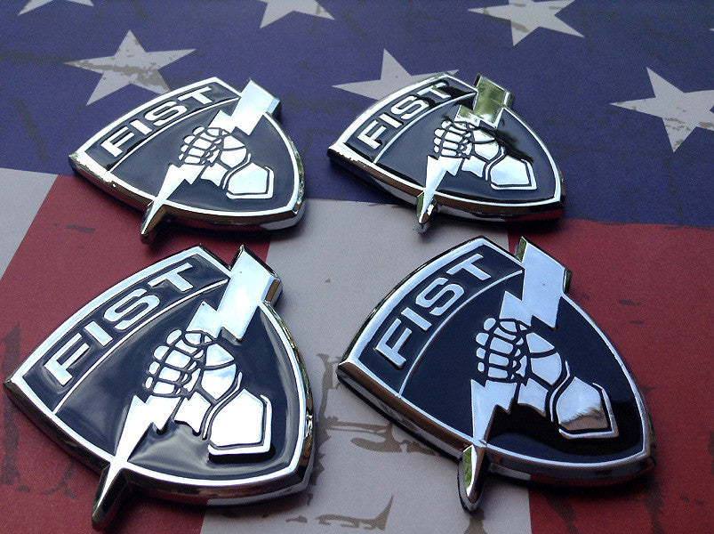 Set of 4 Fire Support Team FIST Metal Decals in Chrome and Black