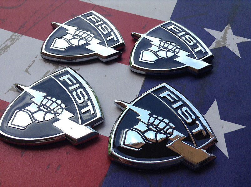 Set of 4 Black and Chrome Fire Support Team FIST Metal Decals