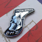 Metallic badge with 'IMJIN SCOUTS' and 'DMZ' text on a red and white background