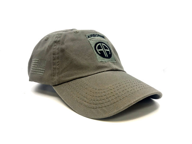 82nd Airborne OD Baseball Cap with US Flag