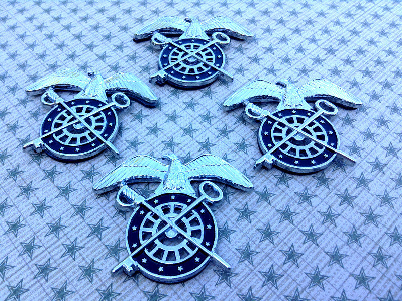 Set of 4 Black and Chrome Quartermaster Branch Insignia Metal Decals
