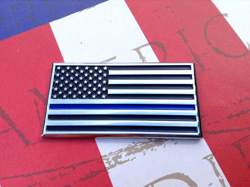 US Flag Thin Blue Line Metal Decal For Trucks, Cars, SUVs or Motorcycles